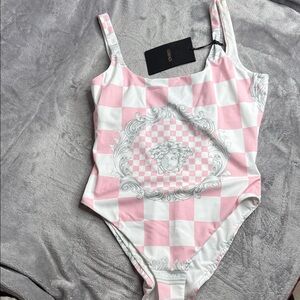 Versace Kids Pink and White Checkered Bodysuit